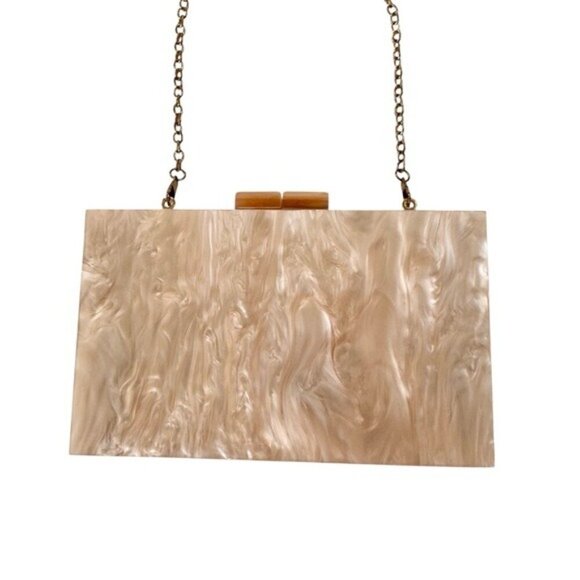 Acrylic Clutch Bag with Removable Chain Shoulder Strap Peach and Gold - Picture 4 of 9